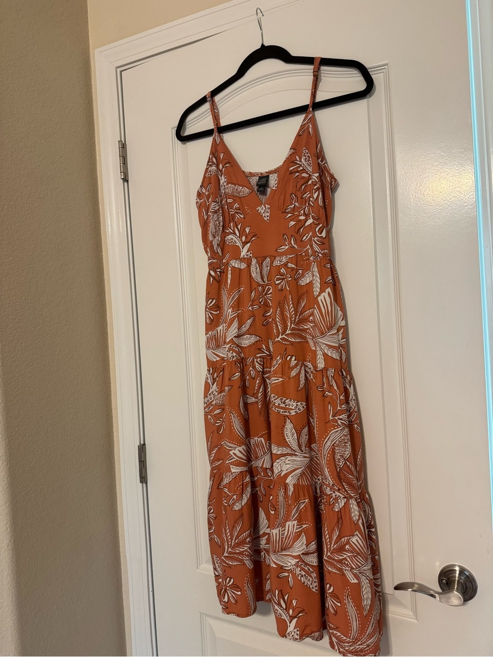 wild fable Rust Floral Tiered Midi Dress with White Print